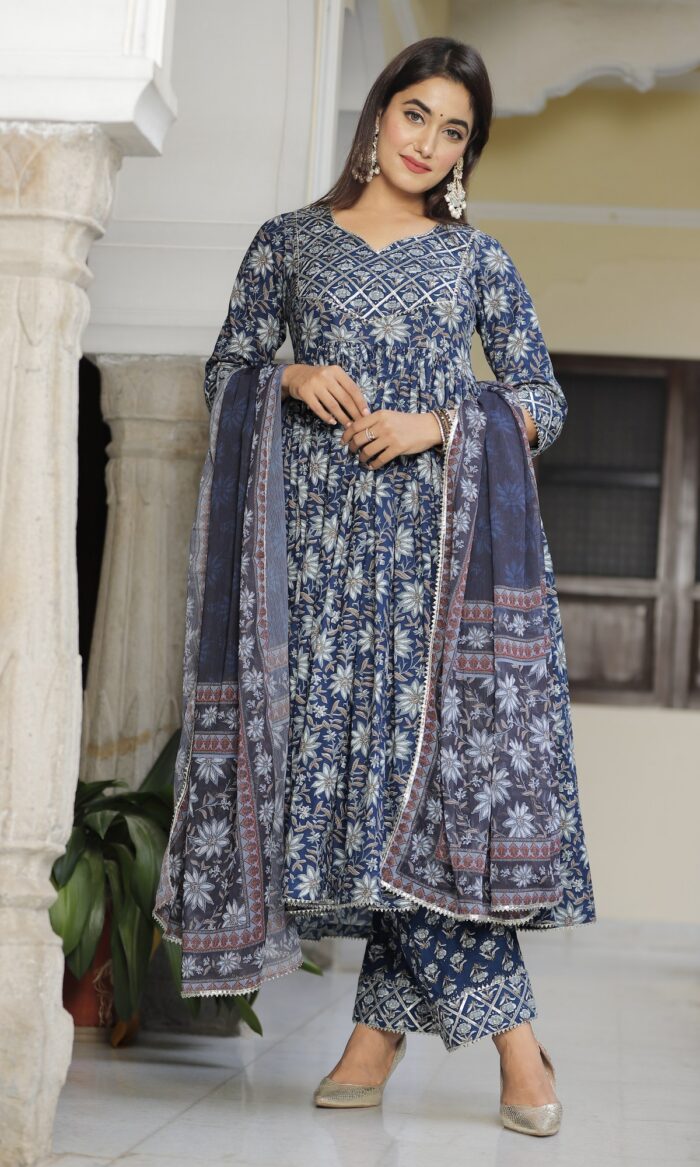 Floral Royal Blue Anarkali Set