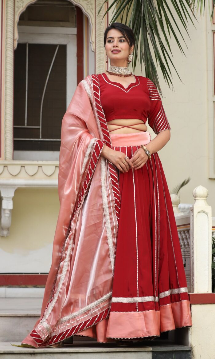 Goota jaal maroon silk lehenga set