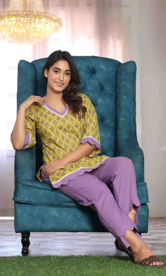 Gracy Yellow Purple Kurti Set