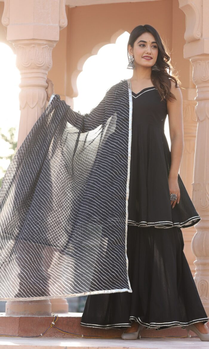 Lahariya Black Cotton Sharara Set