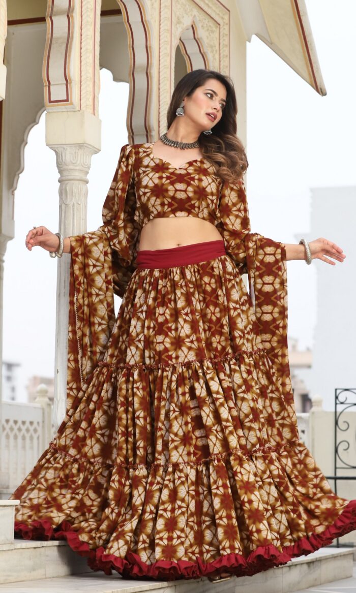 Maroon cosmos tiered lehenga