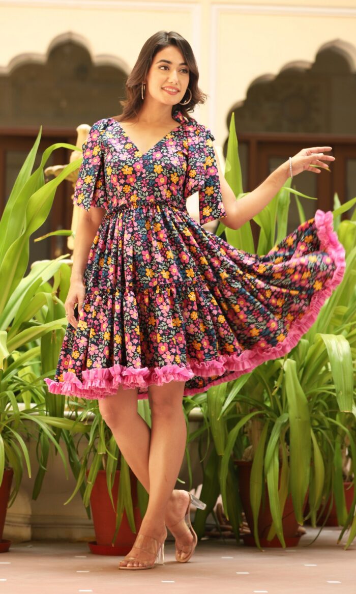 Multicolor floral tiered dress