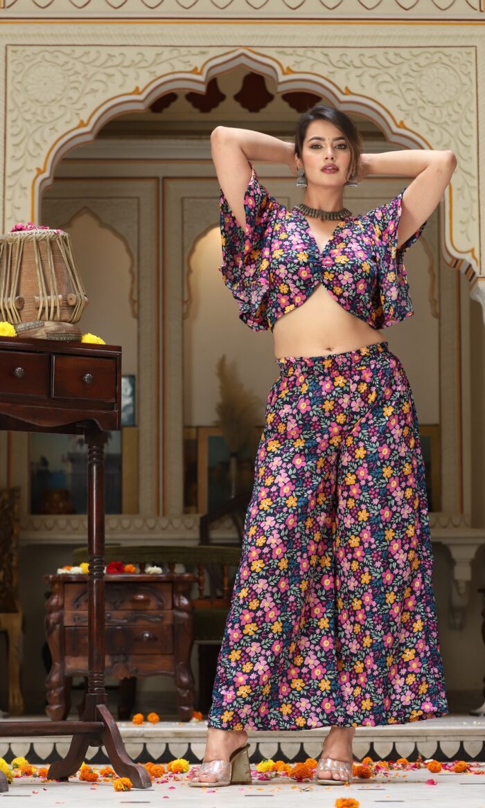 Multicolor floral top palazzo set