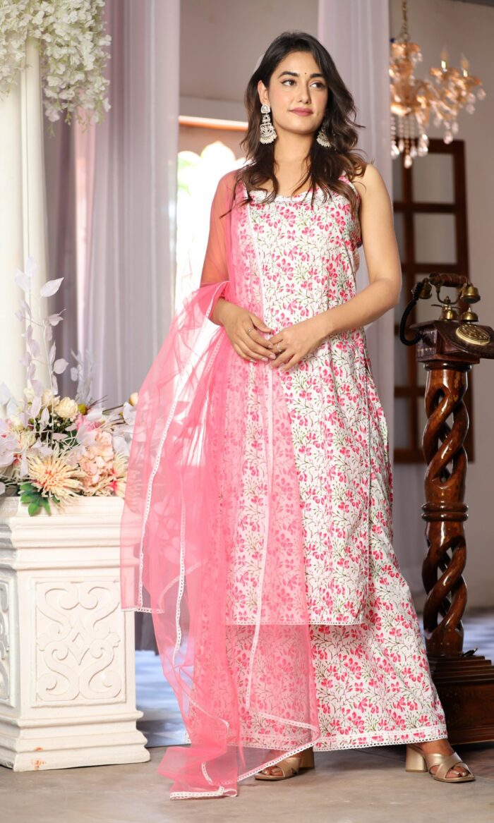 Pink Floral Cotton Suit Set