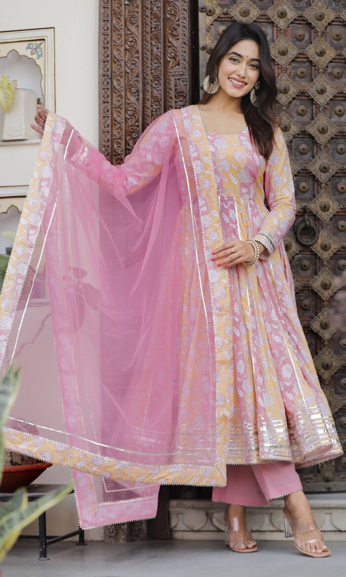 Pink & Yellow Anarkali Set