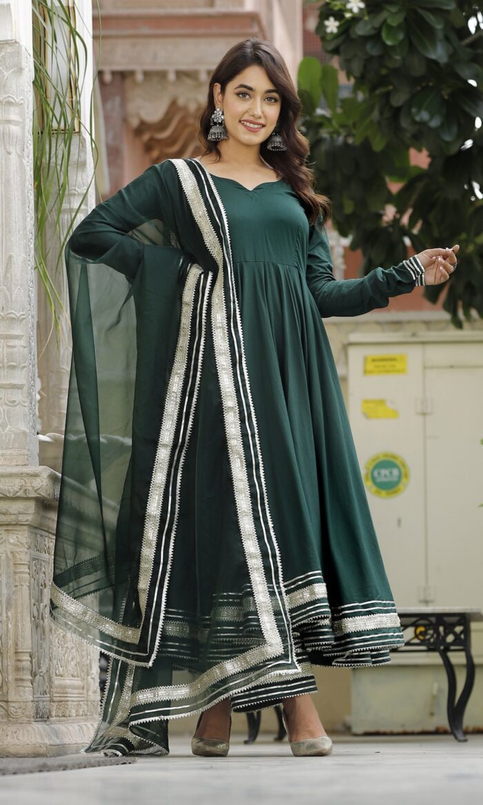 Short Hunter Green Anarkali Set