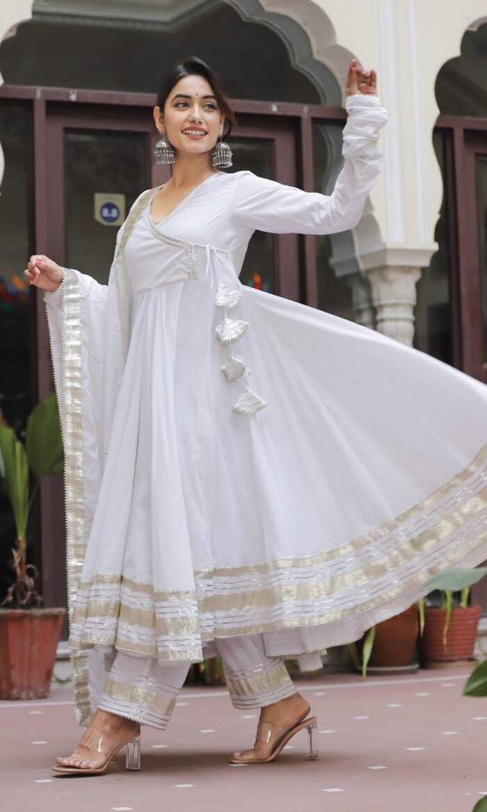 White Gota Jaal Anarkali Set