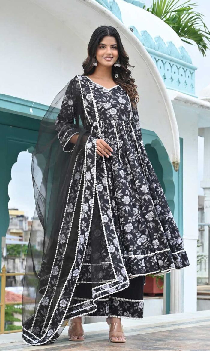BLACK LILY KALIDAR WITH LACE WORK ANARKALI