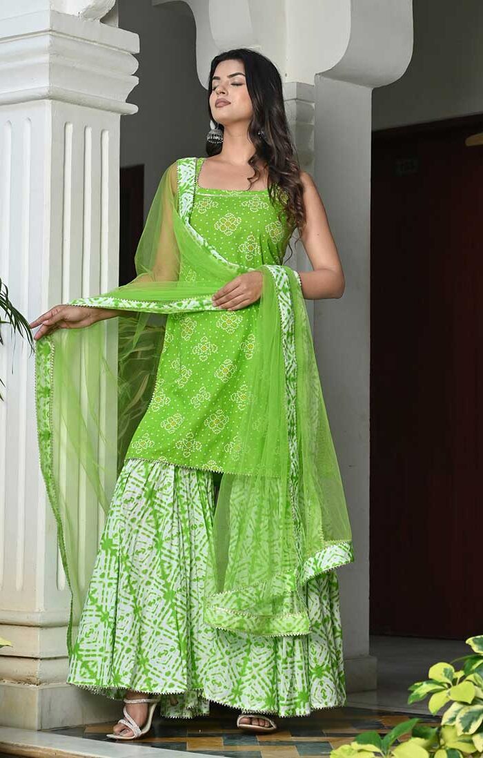 CANNABIS WITH BANDHEJ COTTON SHARARA SET