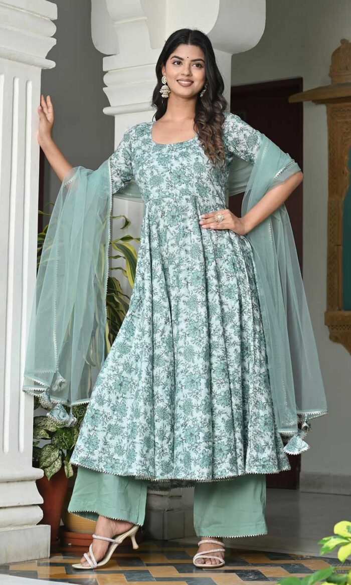 DAISEY OLIVE FLORAL ANARKALI