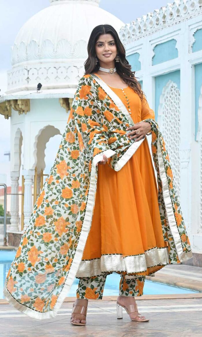MARIGOLD MUSTARD PHOOL JAAL ANARKALI