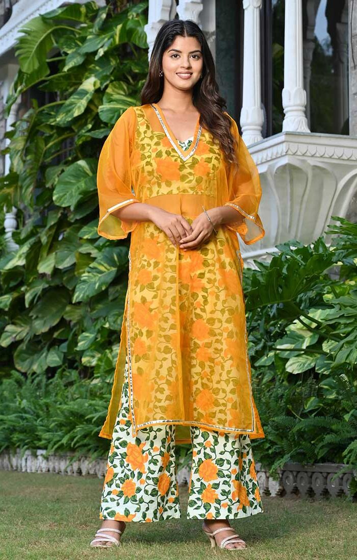 MUSTARD LILY CO-RD SET WITH ORGANZA KURTA