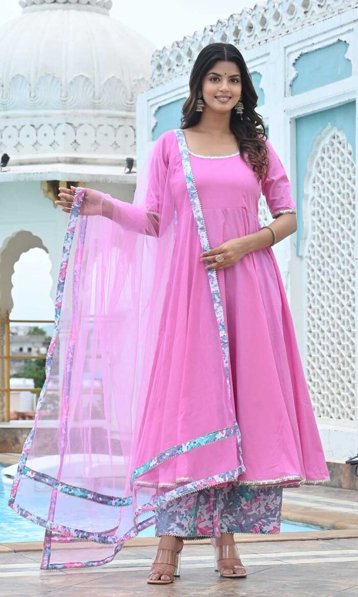OLEANDER PINK COTTON ANARKALI