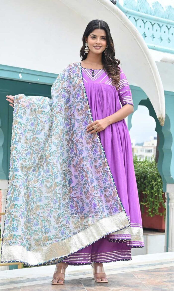 PERIWINKLE COTTON ANARKALI