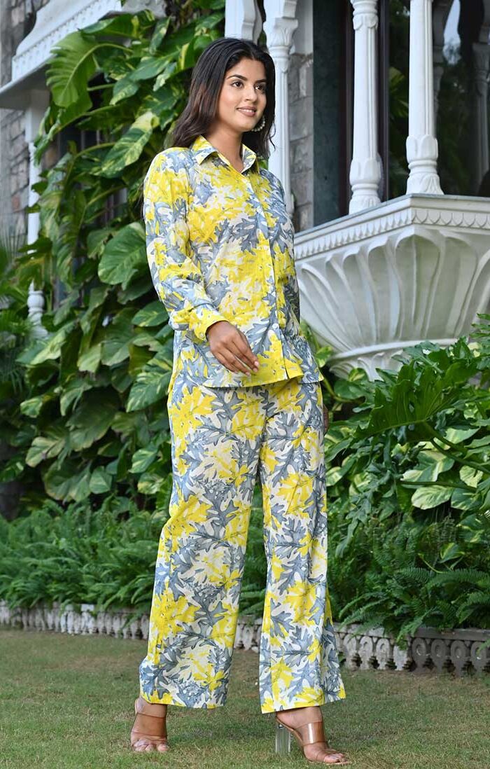 YELLOW BLUE LILY COTTON CO-RD SET