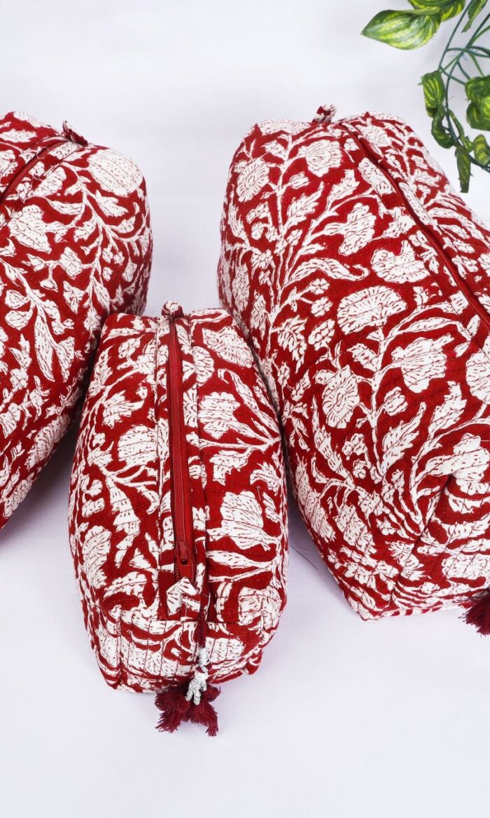 Boho Quilted Cotton Cosmetic Bags Set  Handmade Travel Toiletry Pouches  Gift for Her