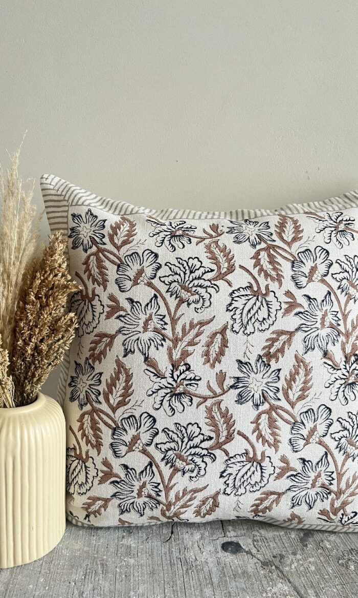 Autumn Garden Floral Block Print Cushion Cover