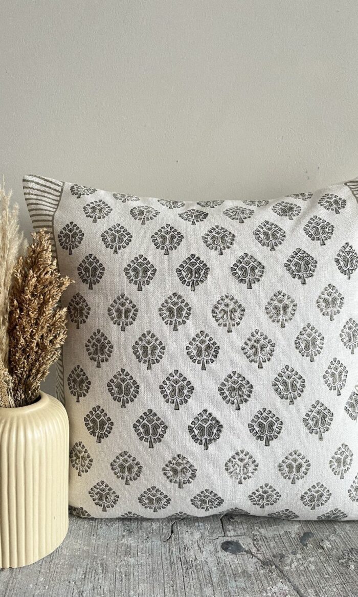 Ash Tree Hand Block Printed Cotton Slub Cushion Cover