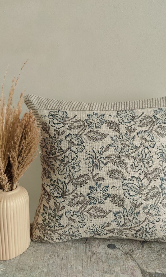 Serenity Bloom Hand Block Print Pillow Cover