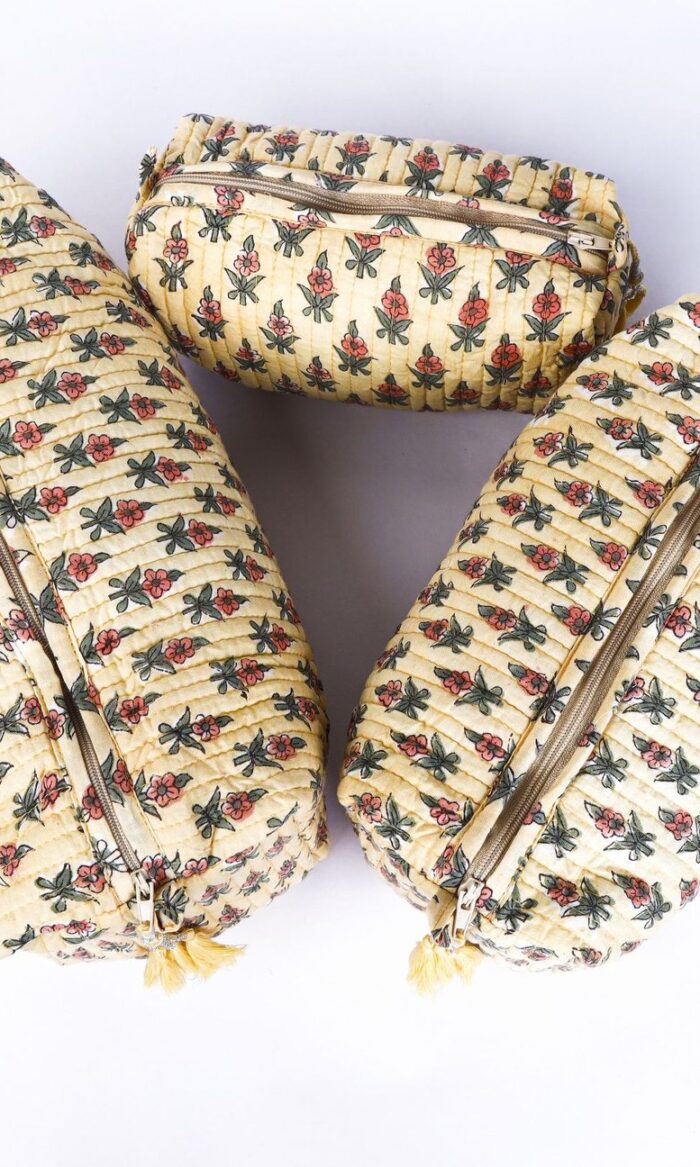 Travel Cosmetic Bag Set  3-Piece Handmade Quilted Cotton Toiletry Organizer  Gift Idea for Her