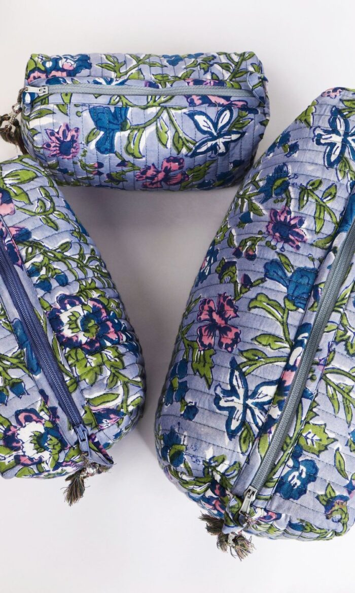 Travel-Friendly Toiletry Organizer  Hand Quilted Cotton Makeup Bag Set  Gift for Wife